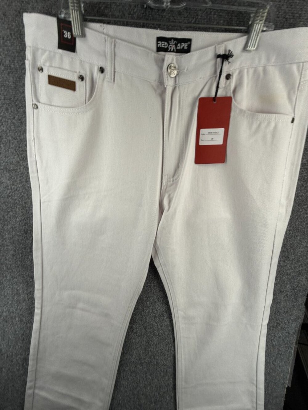 NWD Red Ape Men Denim Jeans White Size 36 (~38) Cotton Urban Logo Straight Leg